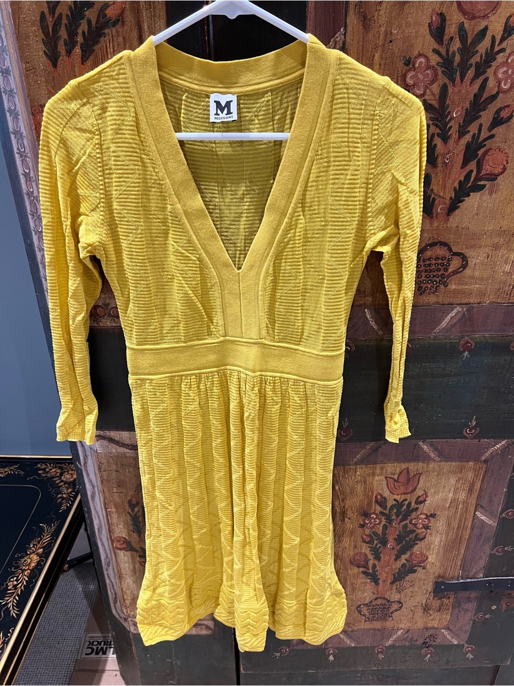 Missoni Bright Yellow V-Neck Long Sleeve Knit Dress